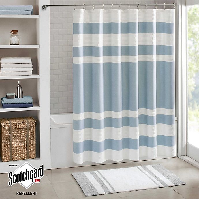 slide 1 of 5, Madison Park Spa Waffle Shower Curtain - Blue, 72 in x 72 in