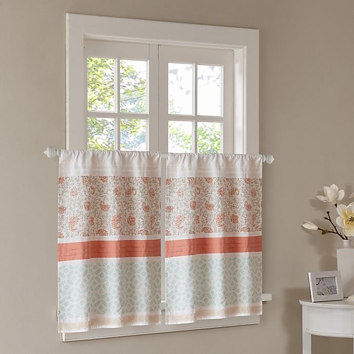 slide 2 of 5, Madison Park Dawn Kitchen Window Curtain Tier Pair - Coral, 36 in
