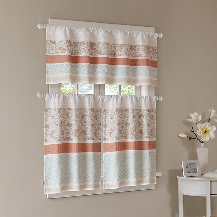 slide 4 of 5, Madison Park Dawn Kitchen Window Curtain Tier Pair - Coral, 36 in