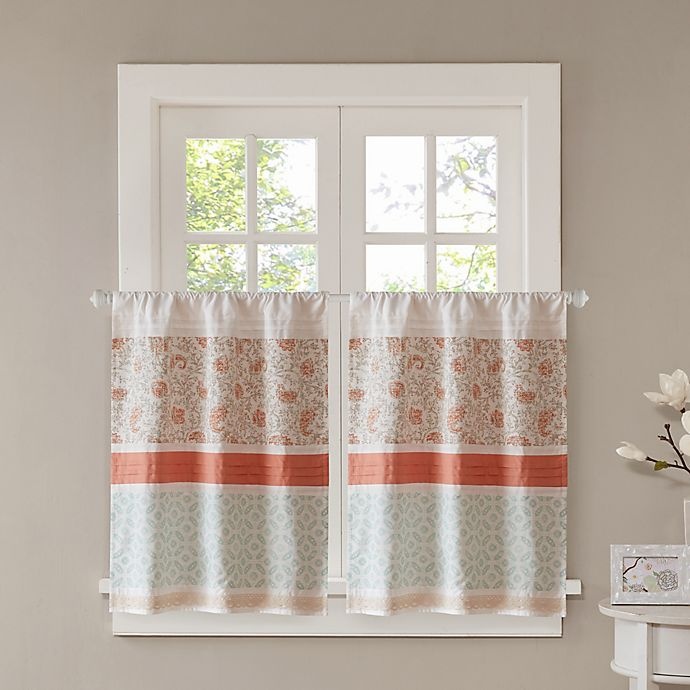 slide 1 of 5, Madison Park Dawn Kitchen Window Curtain Tier Pair - Coral, 36 in