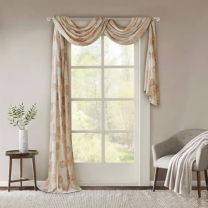 slide 3 of 7, Madison Park Arella Sheer Scarf Window Valance - Taupe, 144 in