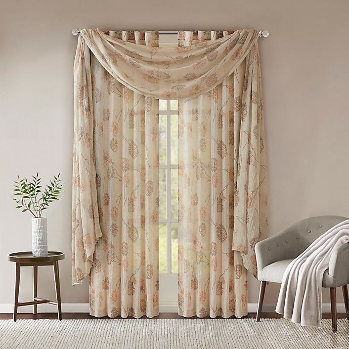 slide 6 of 7, Madison Park Arella Sheer Scarf Window Valance - Taupe, 144 in