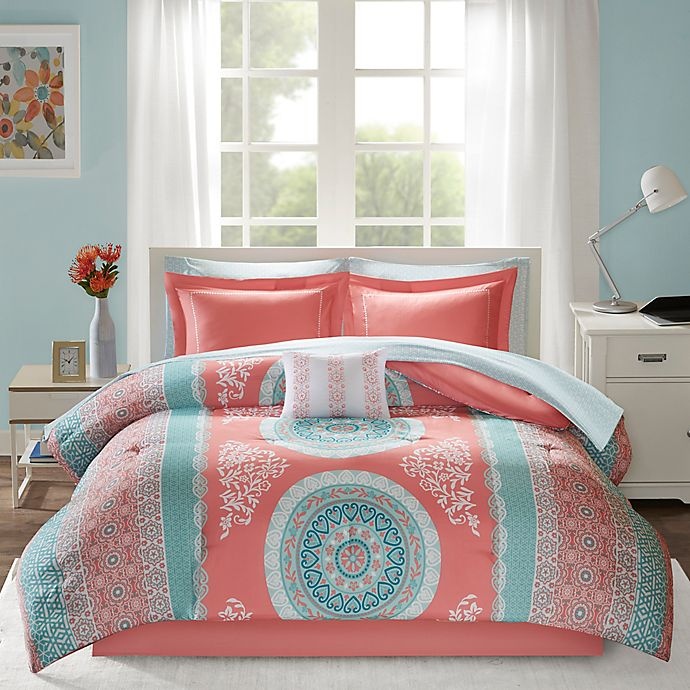 slide 2 of 5, Intelligent Design Loretta Twin Comforter Set - Coral, 7 ct