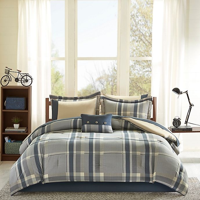 slide 2 of 5, Intelligent Design Robbie Full Comforter Set - Navy/Taupe, 9 ct