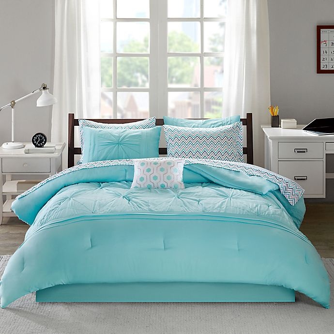 slide 2 of 5, Intelligent Design Toren Twin XL Comforter Set - Aqua, 7 ct