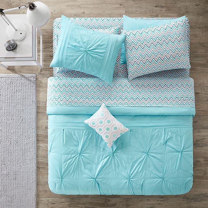 slide 3 of 5, Intelligent Design Toren Twin XL Comforter Set - Aqua, 7 ct