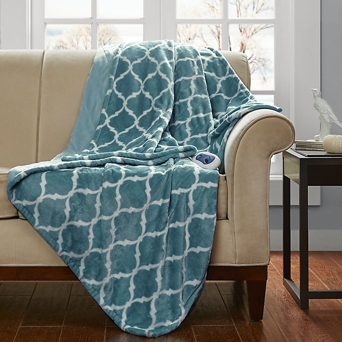 slide 3 of 5, Beautyrest Ogee Heated Oversized Throw Blanket - Teal, 1 ct