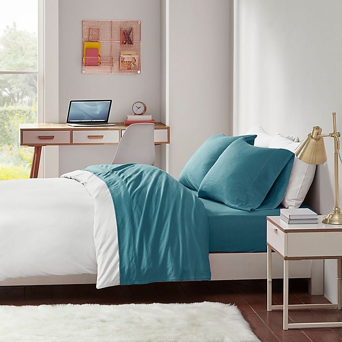 slide 4 of 4, Intelligent Design Cotton Blend Jersey Knit Full Sheet Set - Teal, 1 ct