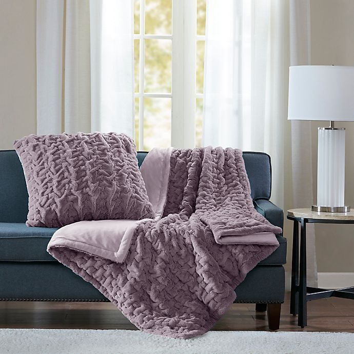 slide 2 of 2, Madison Park Ruched Faux Fur Square Throw Pillow - Lavender, 1 ct