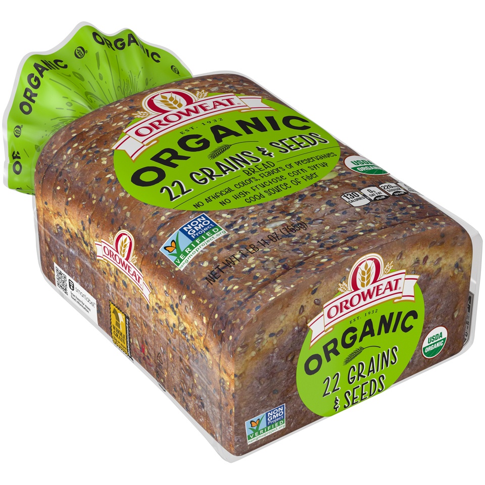 slide 4 of 8, Oroweat Organic 22 Grains & Seeds Bread, 27 oz,
