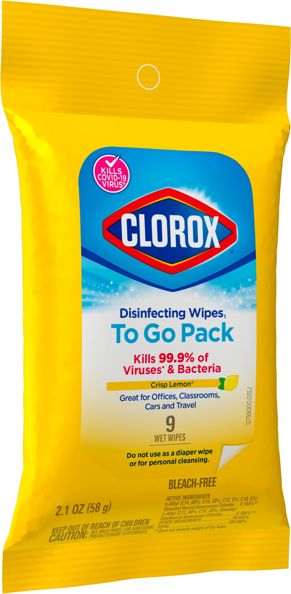 slide 5 of 5, Clorox Disinfecting Wipes On the Go, Bleach Free Travel Wipes - Citrus Blend, 9 Count, 9 ct