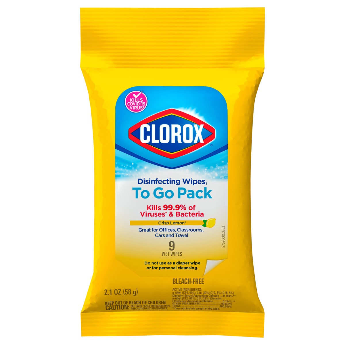 slide 1 of 5, Clorox Disinfecting Wipes On the Go, Bleach Free Travel Wipes - Citrus Blend, 9 Count, 9 ct