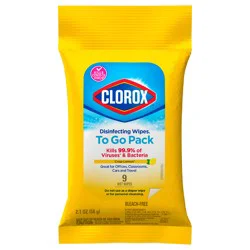 Clorox Disinfecting Cleaning Wipes To Go Pack, Bleach Free, Crisp Lemon, 9 Count