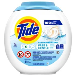 Tide PODS Free & Gentle laundry detergent, 81 ct, Trusted, gentle laundry detergent pods, 100% free of irritating residues: no added dyes and perfumes