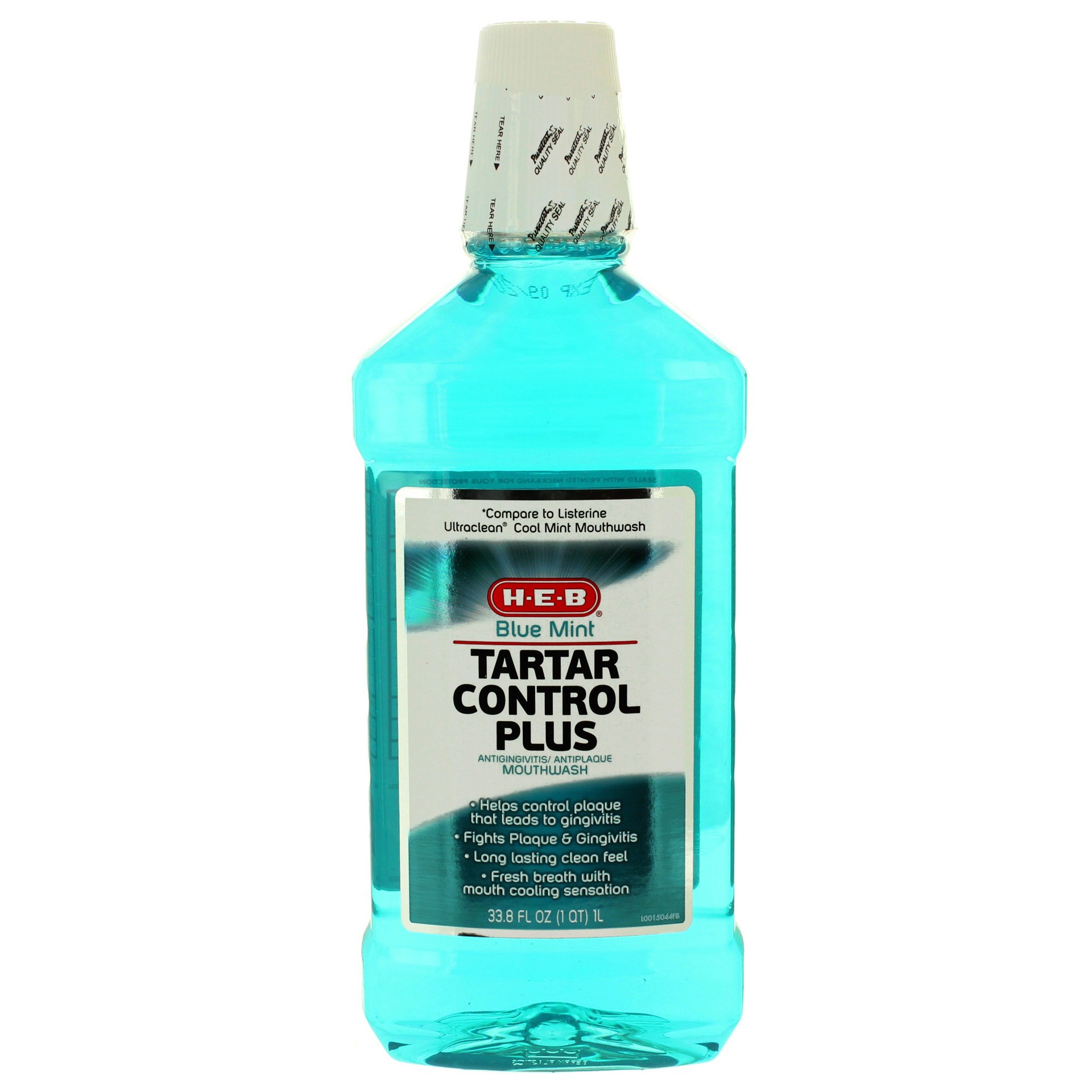 slide 1 of 1, H-E-B Blue Mint Tartar Control Plus Mouthwash, 33.8 oz