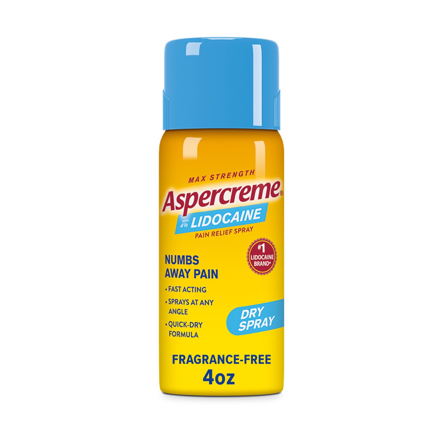 slide 1 of 5, Aspercreme Lidocaine Dry Spray Soothes Aggravated Nerves, Numbing Topical Pain Relief Spray With Max-Strength 4% Lidocaine Sprays at Any Angle, 4 Oz., 4 fl oz