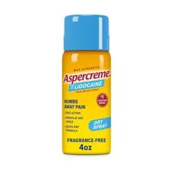 Aspercreme Lidocaine Dry Spray Soothes Aggravated Nerves, Numbing Topical Pain Relief Spray With Max-Strength 4% Lidocaine Sprays at Any Angle, 4 Oz.