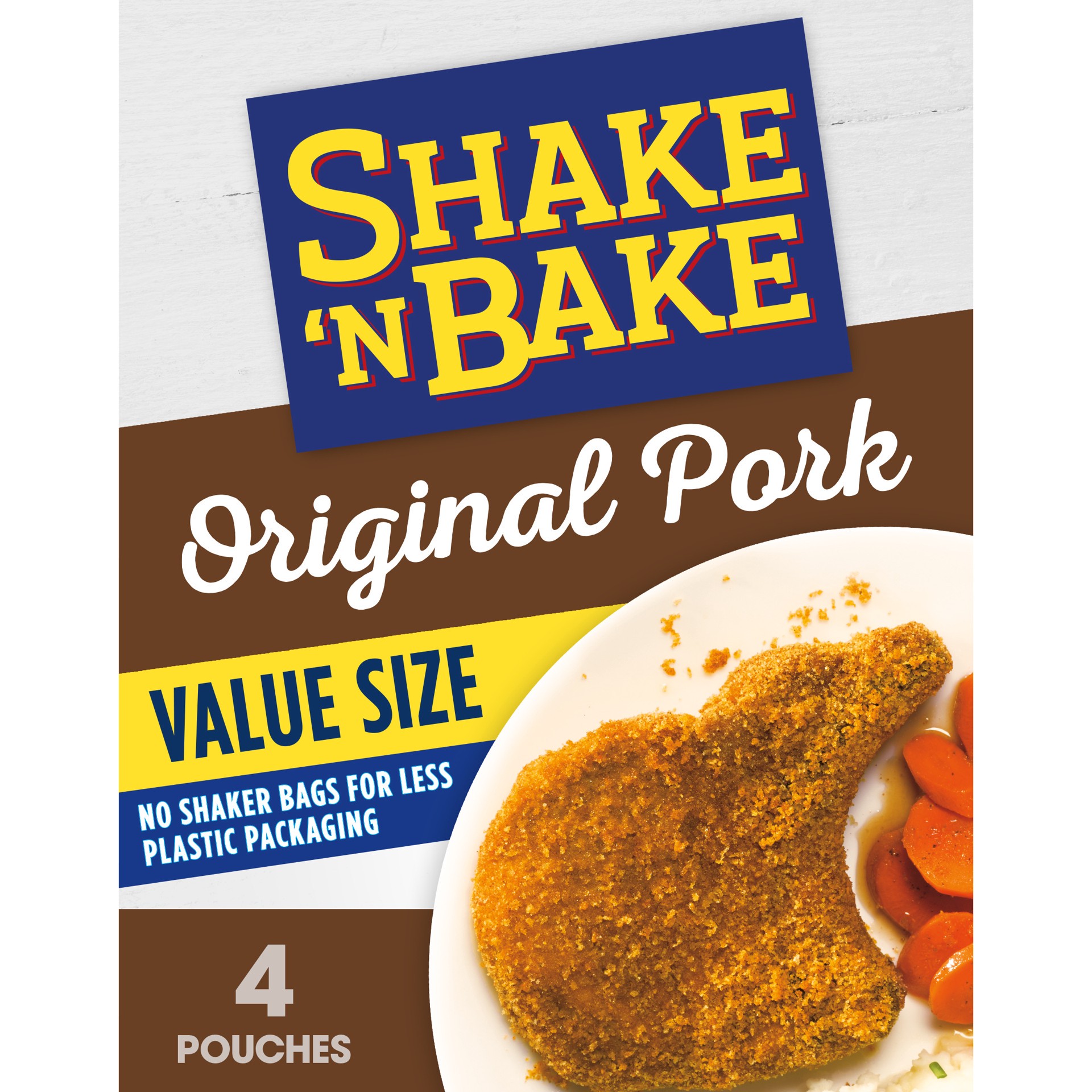 slide 1 of 5, Shake 'N Bake Original Pork Seasoned Coating Mix Value Size, 10 oz Box, 4 ct Packets, 4 ct