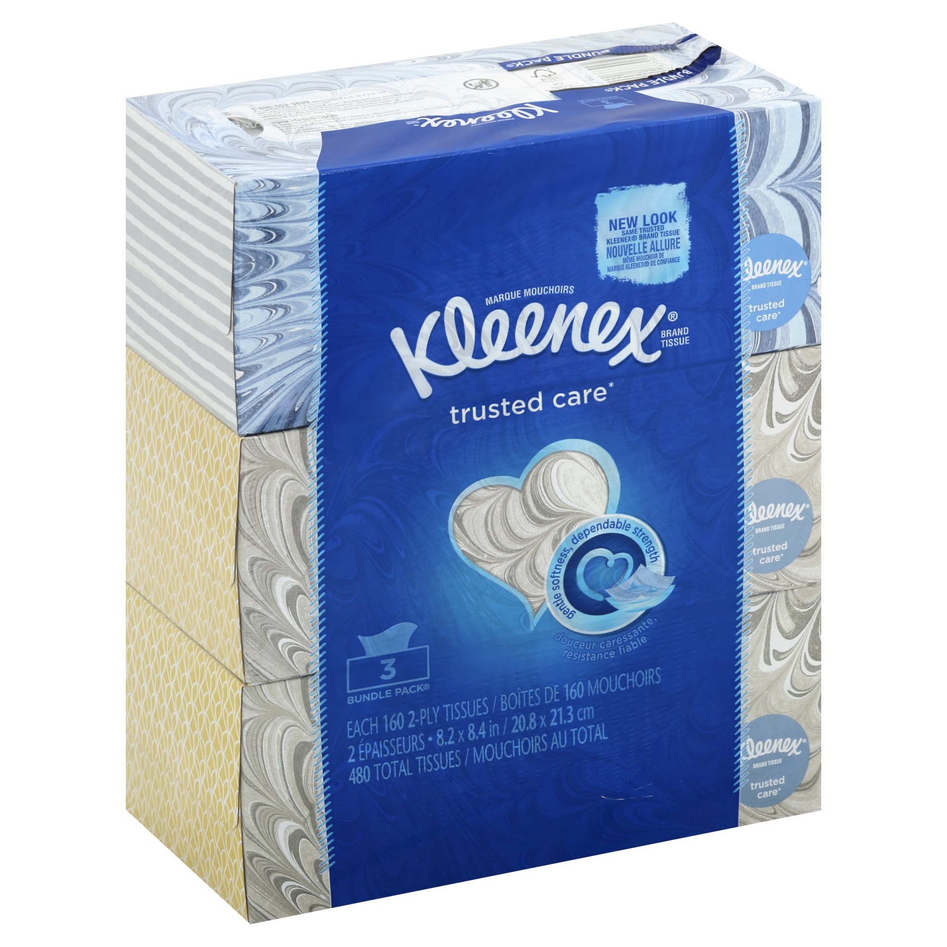 slide 1 of 1, Kleenex White Facial Tissues 3 Pk, 3 pk; 480 ct