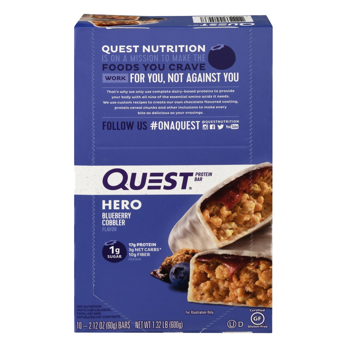 slide 1 of 9, Quest Hero Blueberry Cobbler Flavor Protein Bar 10 ea, 10 ct