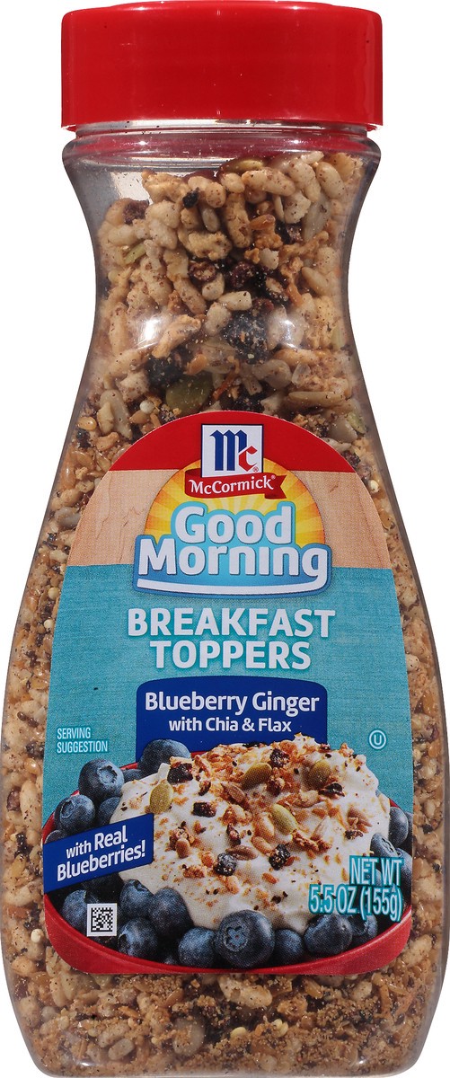 slide 1 of 10, McCormick Good Morning Breakfast Toppers Blueberry Ginger with Chia & Flax 5.5 oz Bottle, 5.5 oz