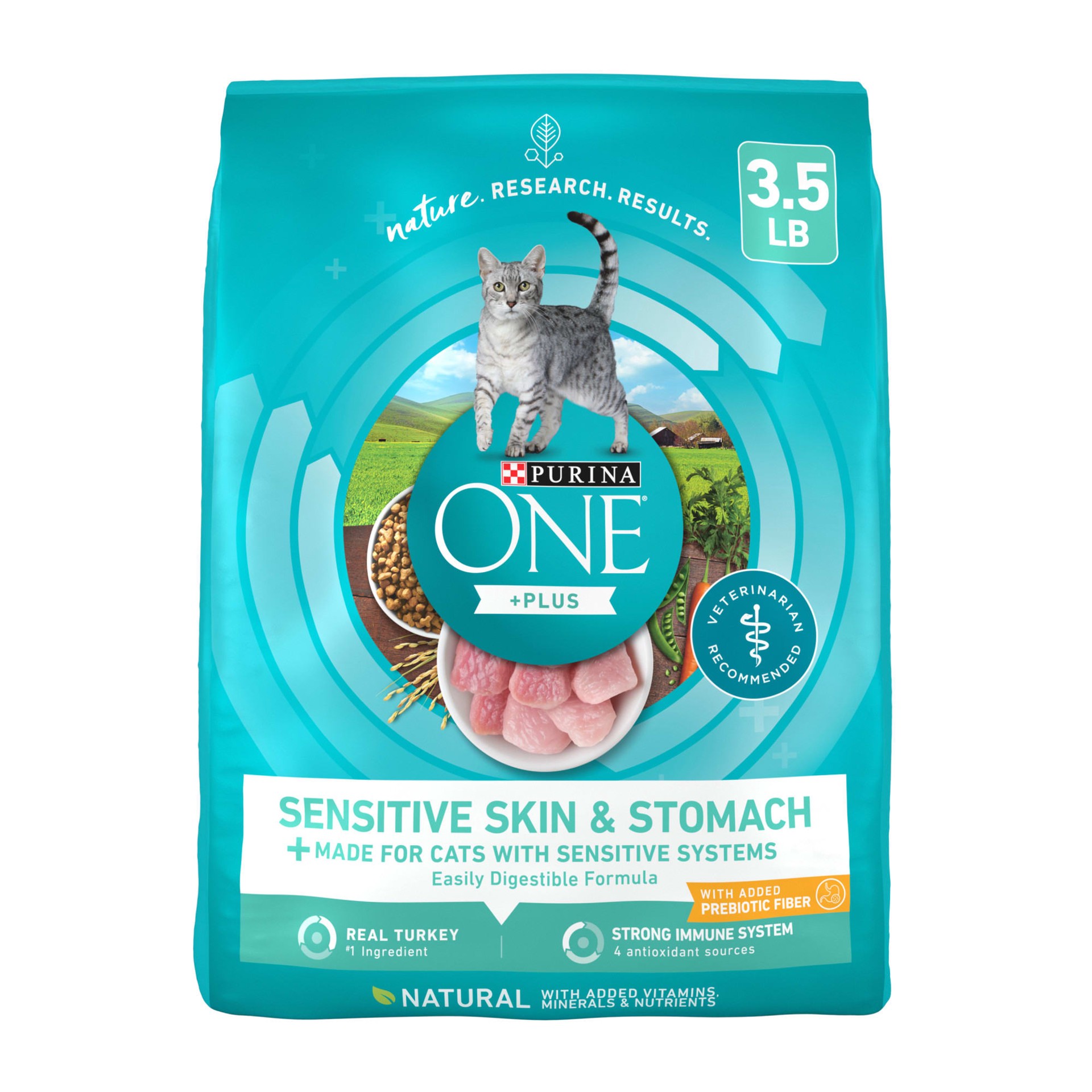slide 1 of 16, ONE Purina ONE Sensitive Stomach, Sensitive Skin, Natural Dry Cat Food, +Plus Sensitive Skin and Stomach Formula - 3.5 lb. Bag, 56 ct
