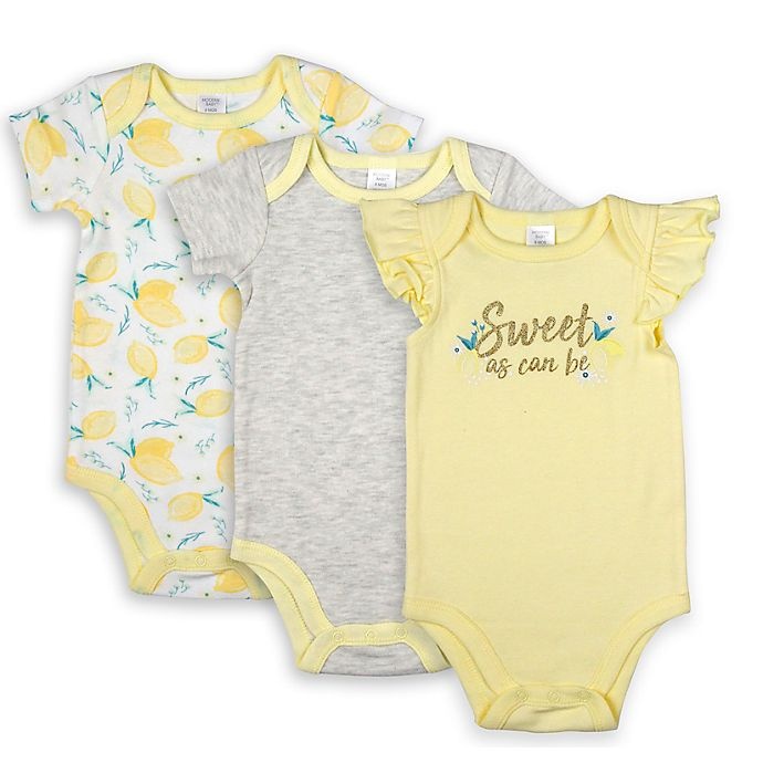 slide 1 of 1, Modern Baby Sweet Lemon Bodysuits - Yellow, 3 ct