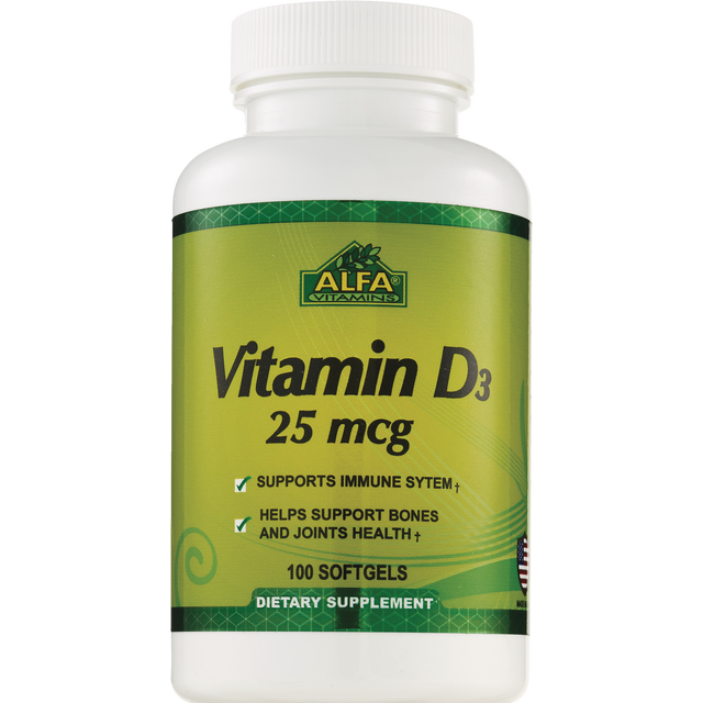 slide 1 of 1, Alfa Vitamins Vitamin D3 25Mcg Softgels, 100 ct