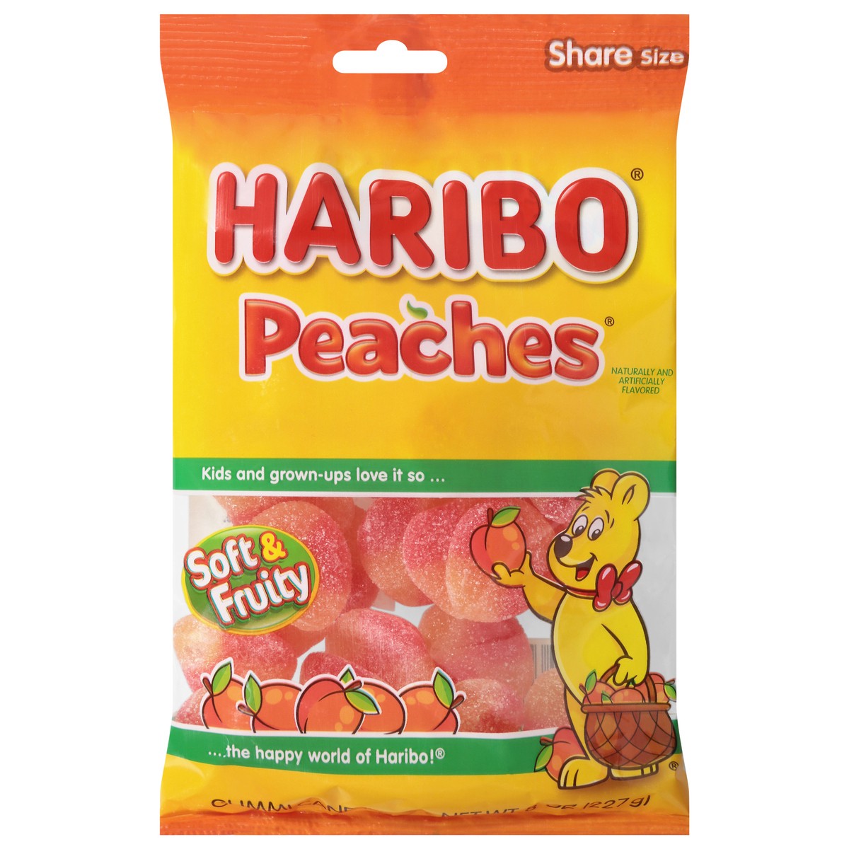 slide 1 of 2, Haribo Soft & Fruity Peaches Gummi Candy Share Size 8 oz, 8 oz