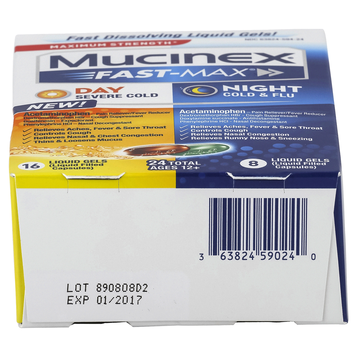 slide 5 of 6, Mucinex Fast-Max Day & Night Cold Flu & Sore Throat Liquid Gels, 24 ct