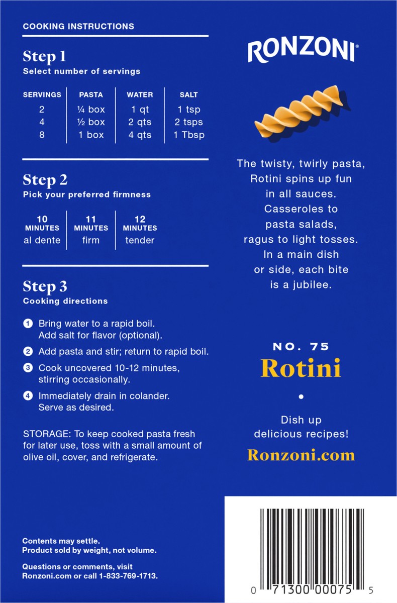 slide 5 of 9, Ronzoni Rotini, 16 oz, Non-GMO Spiral Corkscrew Pasta, 1 lb