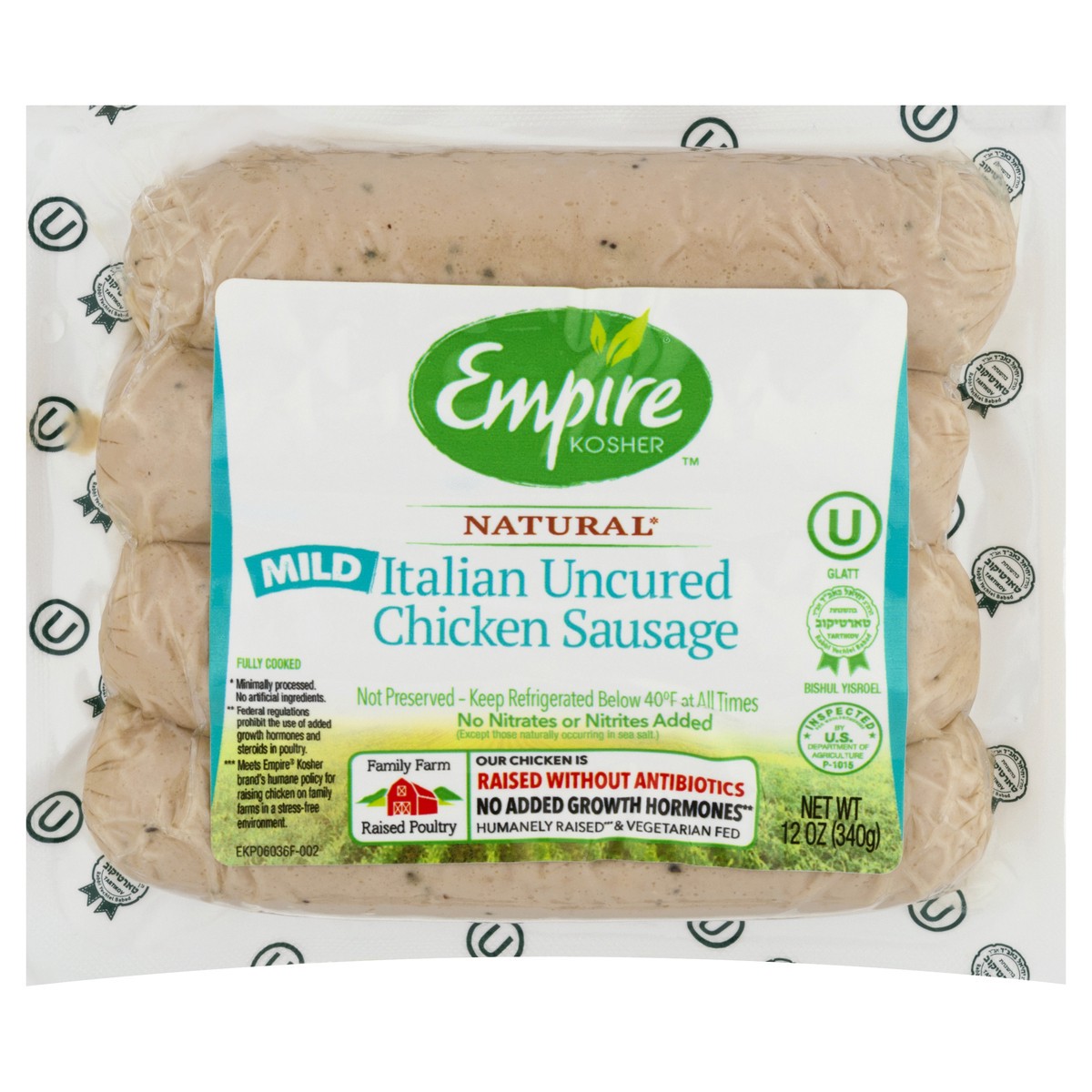 slide 1 of 9, Empire Kosher Natural Mild Italian Uncured Chicken Sausage 12 oz, 12 oz