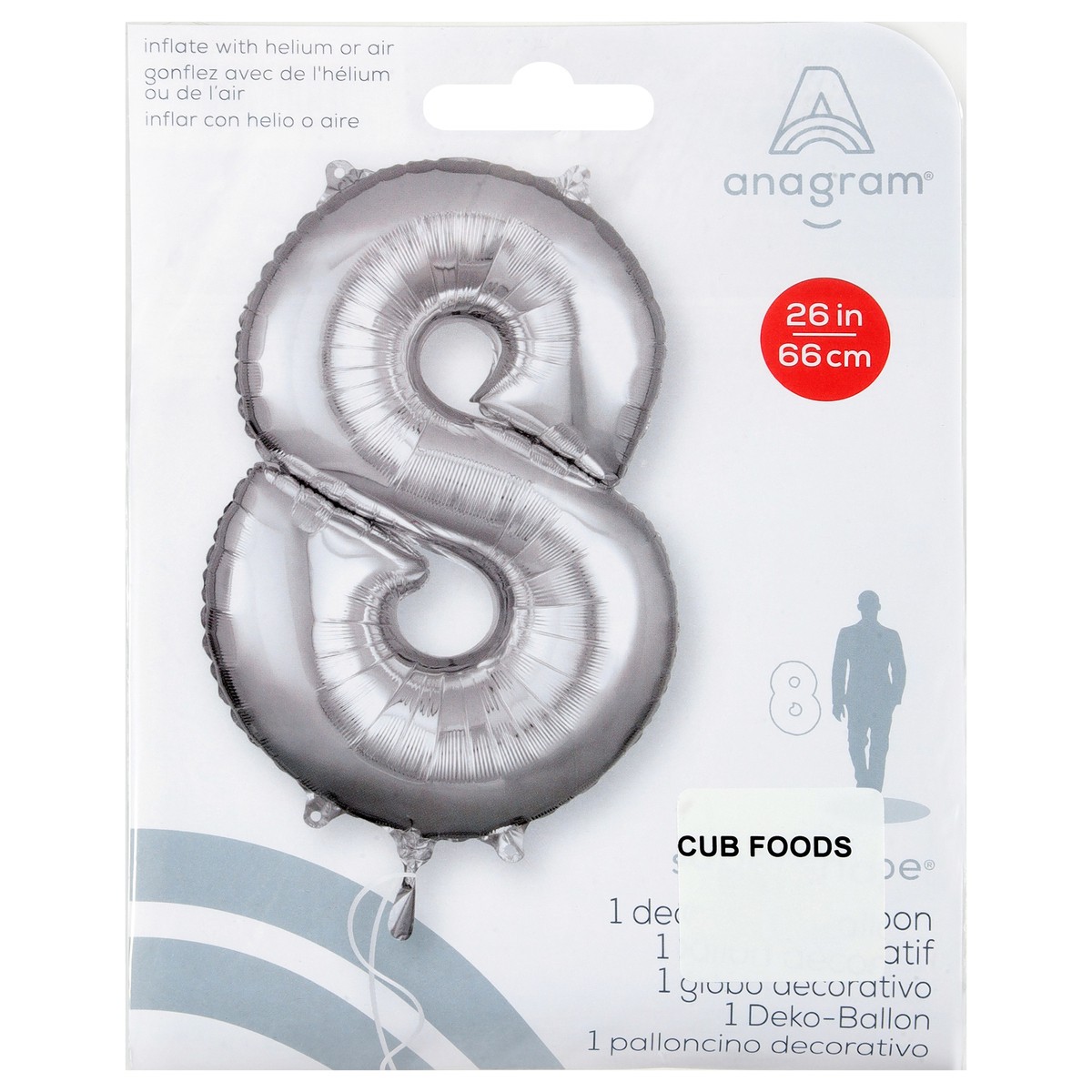 slide 1 of 2, E&R Number 8 Silver Balloon, 1 ct