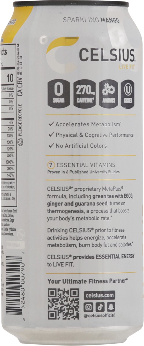 slide 6 of 14, CELSIUS ESSENTIALS, Sparkling Mango Tango, Performance Energy Drink 16 Fl Oz Single Can, 16 fl oz