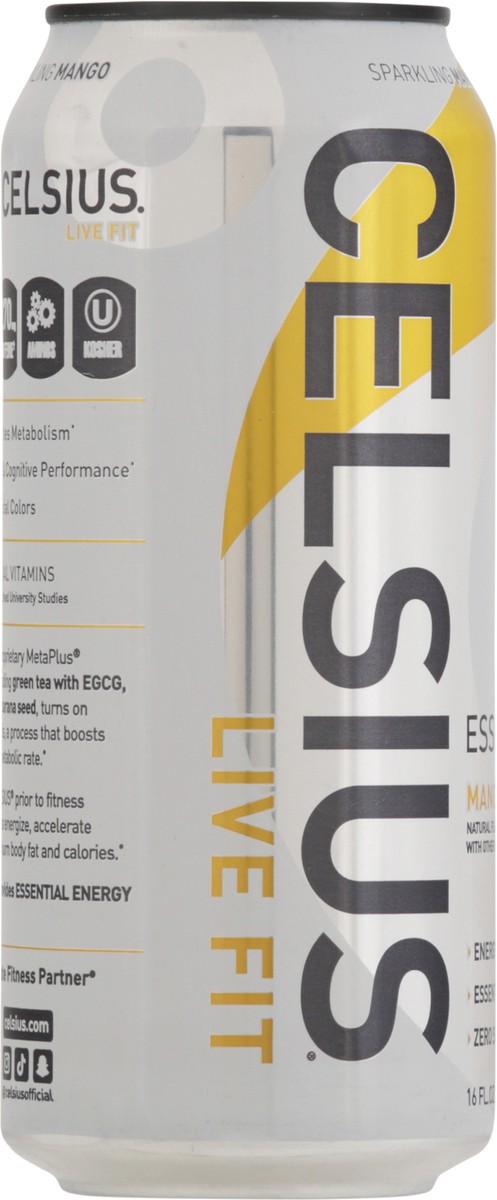 slide 11 of 14, CELSIUS ESSENTIALS, Sparkling Mango Tango, Performance Energy Drink 16 Fl Oz Single Can, 16 fl oz