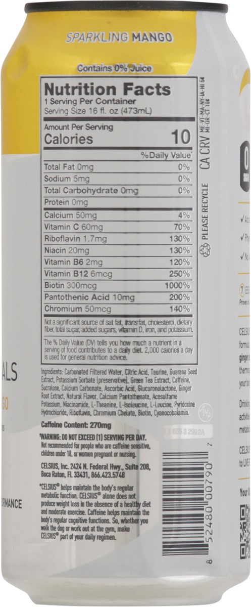 slide 8 of 14, CELSIUS ESSENTIALS, Sparkling Mango Tango, Performance Energy Drink 16 Fl Oz Single Can, 16 fl oz