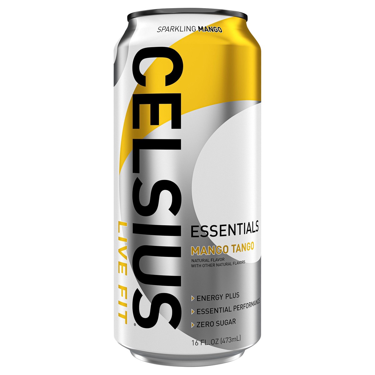 slide 1 of 14, CELSIUS ESSENTIALS, Sparkling Mango Tango, Performance Energy Drink 16 Fl Oz Single Can, 16 fl oz