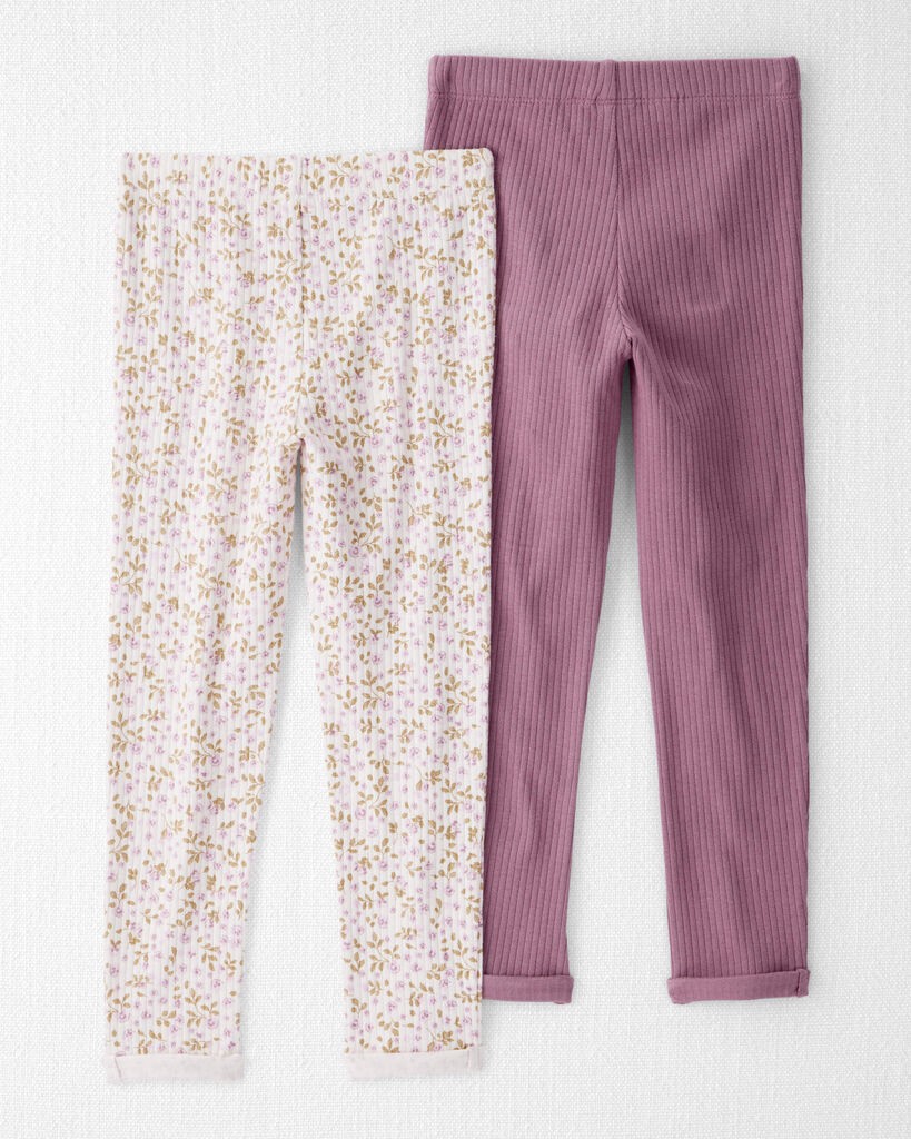 slide 5 of 5, Littleplanet Toddler 2-Pack Organic Cotton Rib Leggings Botanic Muse, Plum Purple 3T, 1 ct