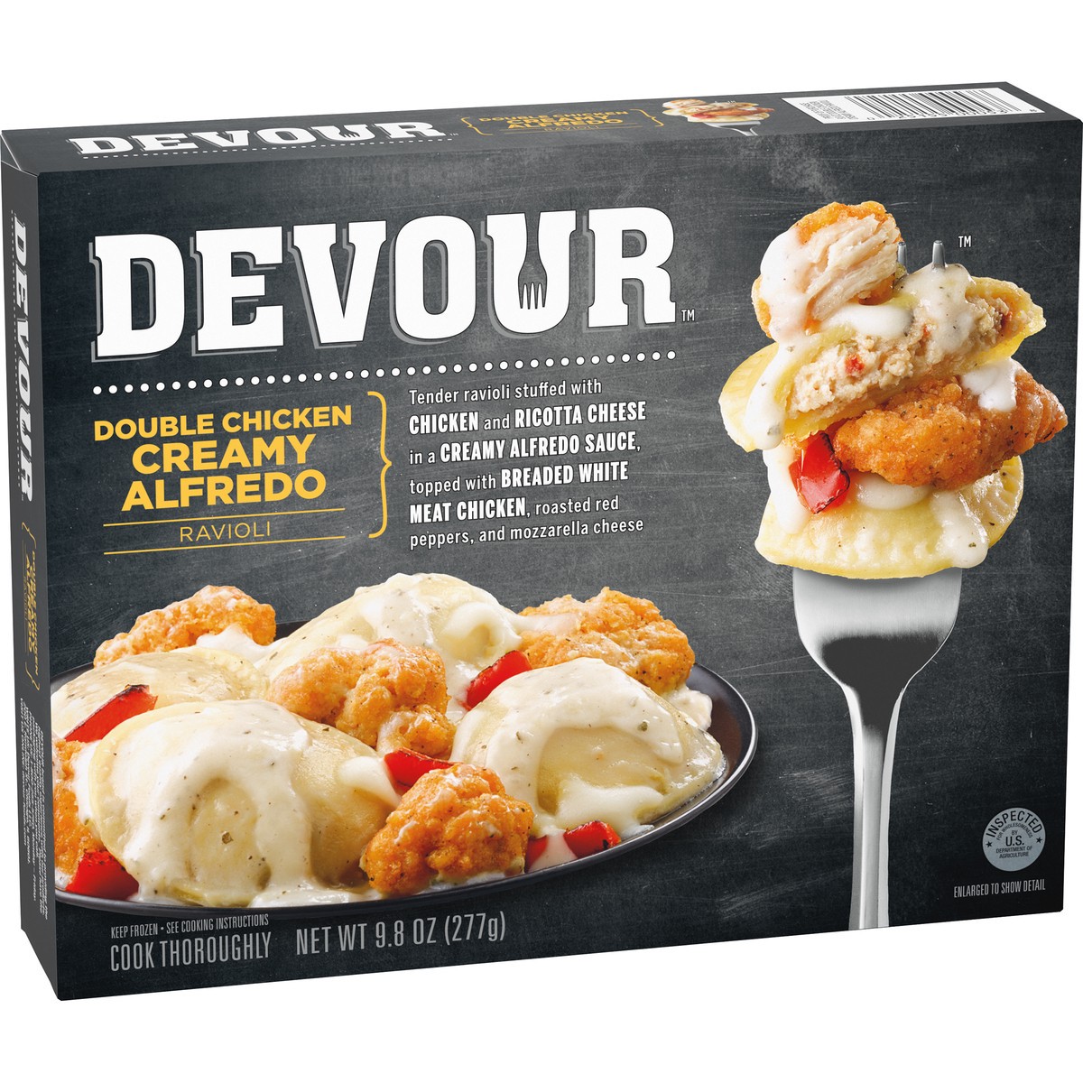 slide 2 of 9, DEVOUR Double Chicken Creamy Alfredo Ravioli 9.8 oz. Box, 9.8 oz
