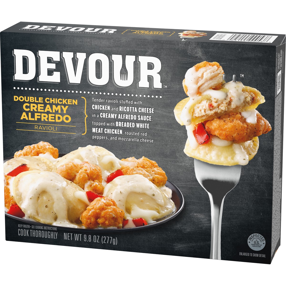 slide 3 of 9, DEVOUR Double Chicken Creamy Alfredo Ravioli 9.8 oz. Box, 9.8 oz