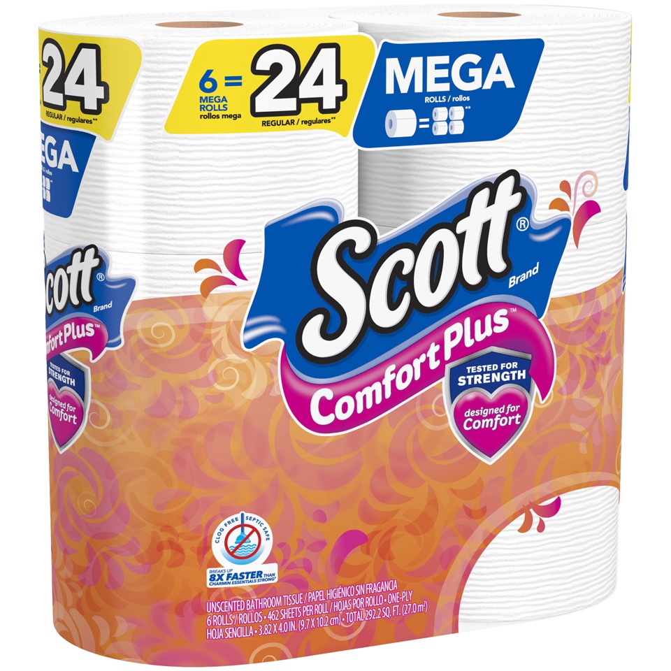 slide 2 of 3, Scott Bathroom Tissue, Unscented, Mega Rolls, One-Ply, 6 ct