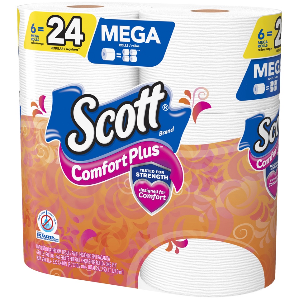 slide 3 of 3, Scott Bathroom Tissue, Unscented, Mega Rolls, One-Ply, 6 ct