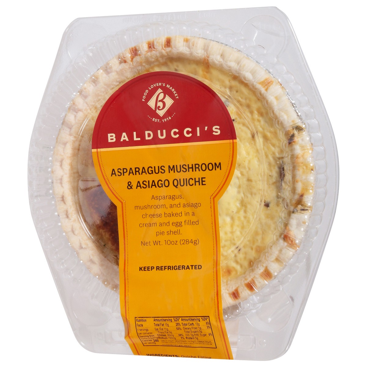 slide 4 of 14, Balducci's Asparagus Mushroom & Asiago Quiche 10 oz, 10 oz