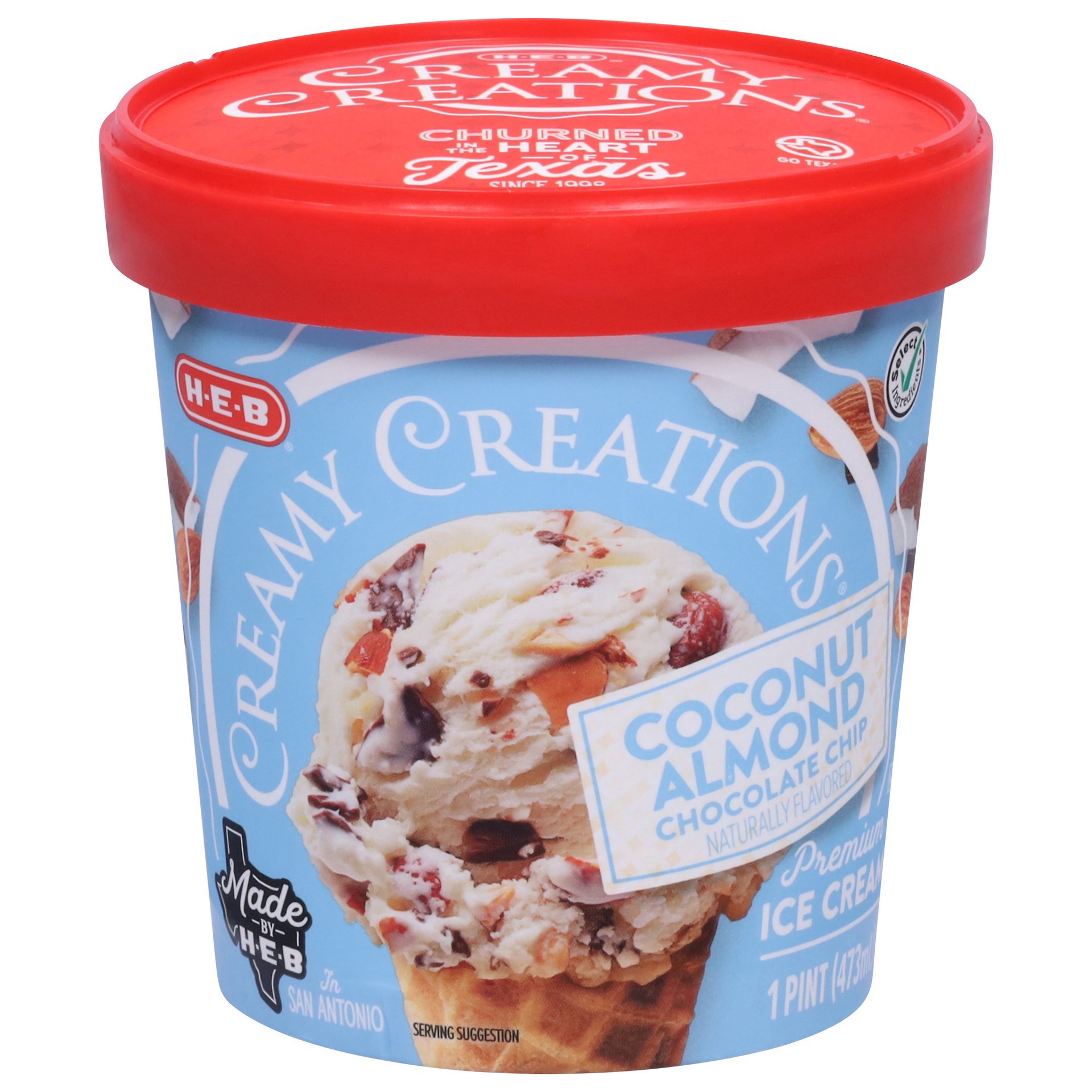slide 1 of 1, H-E-B Creamy Creations Coconut Almond Chocolate Chip, 1 pint