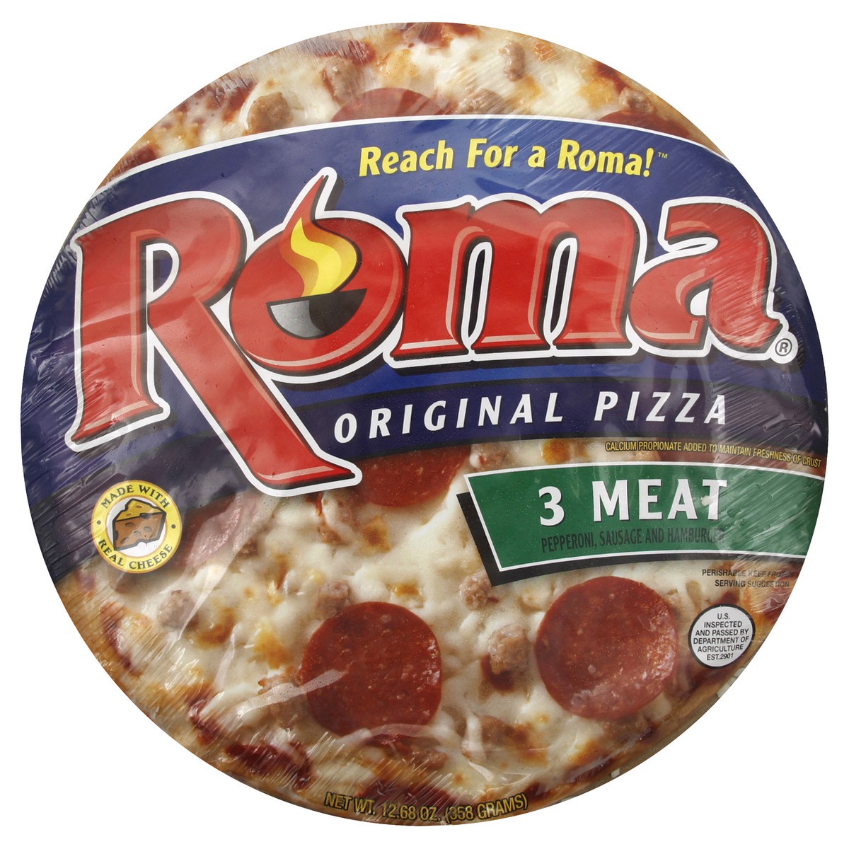 slide 3 of 3, Roma Thin Crust Three Meat Pizza, 12.68 oz