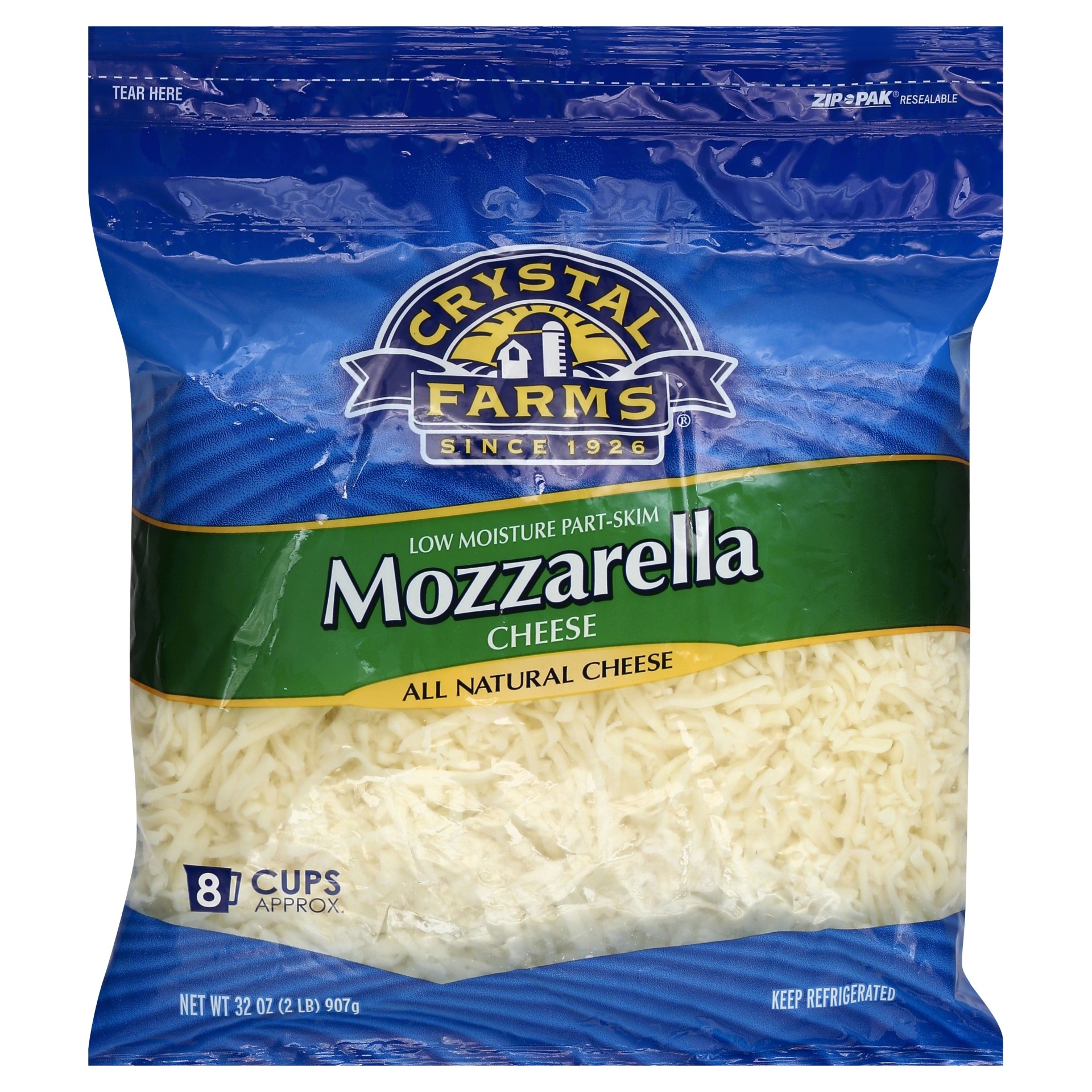 slide 1 of 1, Crystal Farms Low Moisture Part Skim Shredded Mozzarella Cheese, 32 oz