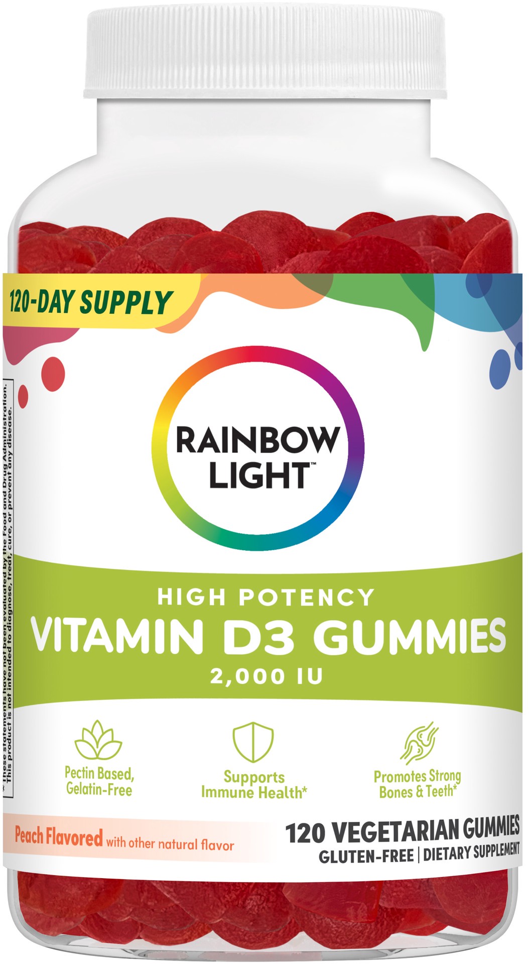 slide 1 of 5, Rainbow Light High Potency Vitamin Peach Flavor Diu Gummies, 120 ct