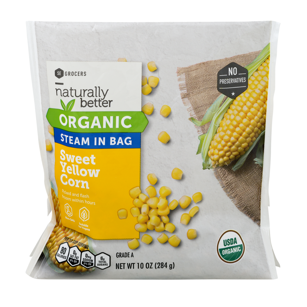 slide 1 of 1, SE Grocers Naturally Better Organic Steam In Bag Corn Sweet Yellow, 10 oz