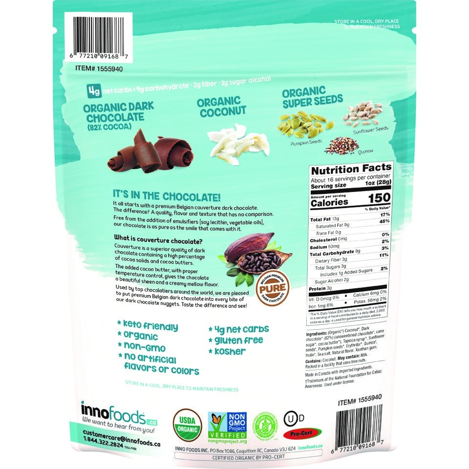 slide 2 of 2, Inno Foods Inc Inno Foods Organic Dark Chocolate Keto Nuggets, 16 oz