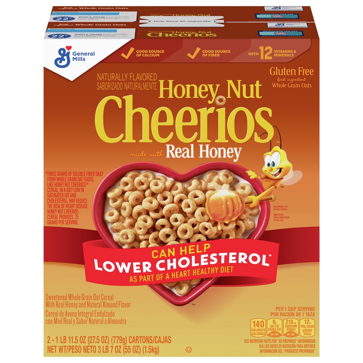 slide 1 of 1, Cheerios Honey Nut Cheerios Heart Healthy Breakfast Cereal, Gluten Free Cereal With Whole Grain Oats, Value Pack, 55 oz (2 Boxes), 2 ct